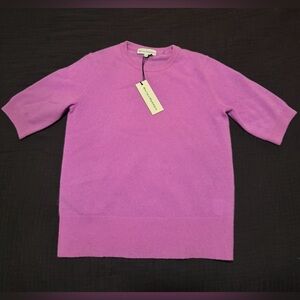 White + Warren Vibrant Lilac “Neon Mauve” Cashmere 3/4 Sleeve Sweater